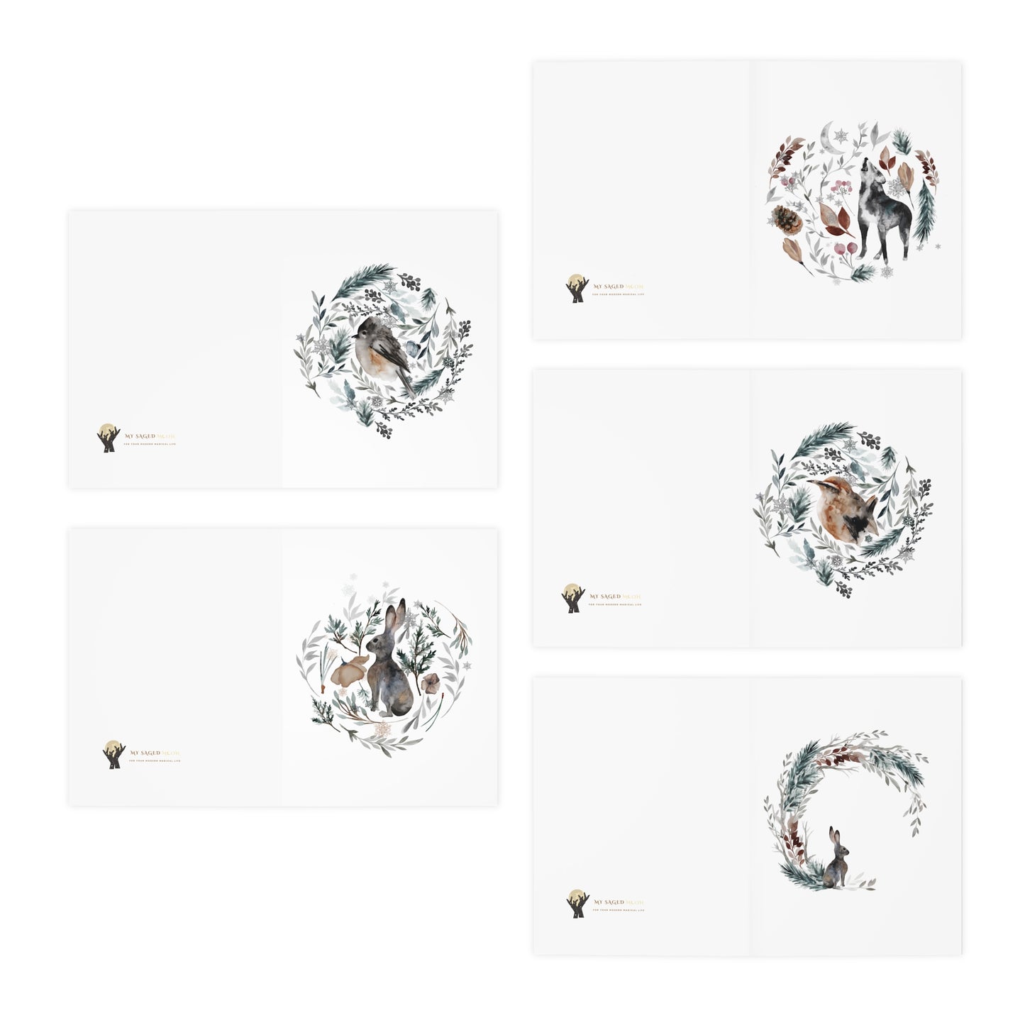 Frostbound Forest Friends Greeting Cards (5-Pack)