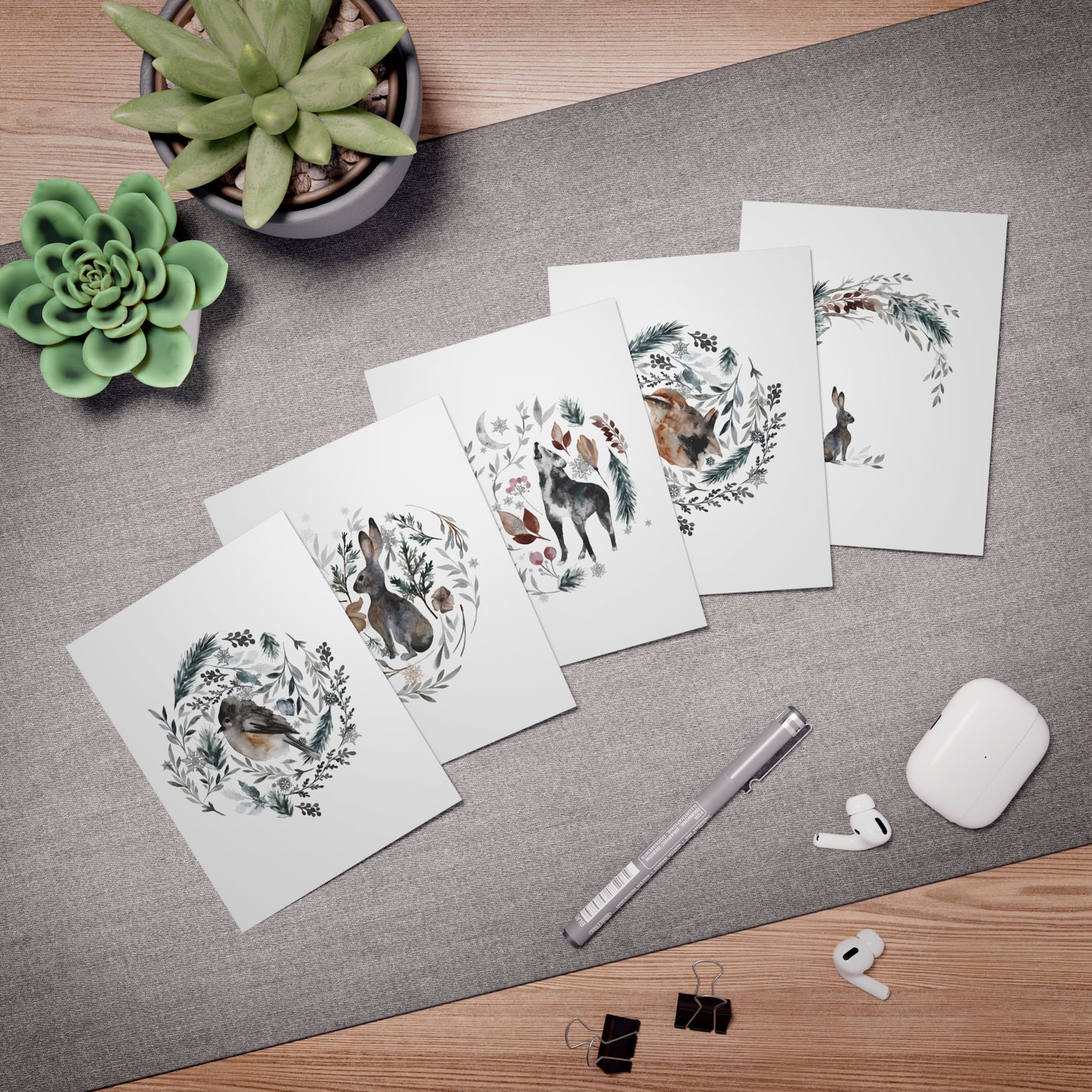 Frostbound Forest Friends Greeting Cards (5-Pack)