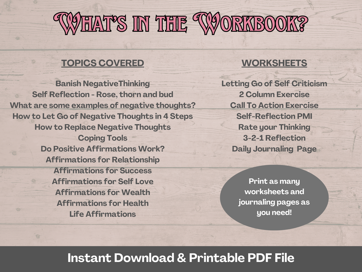 Banish Negative Thinking Workbook Digital Download