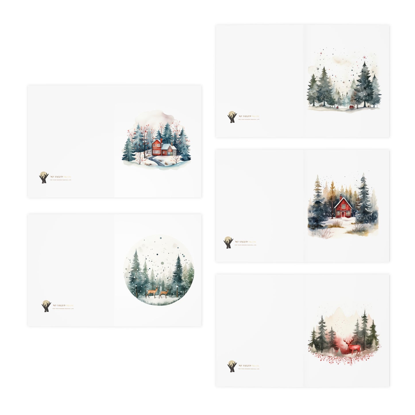 Cozy Cabin Christmas Greeting Cards (5-Pack)