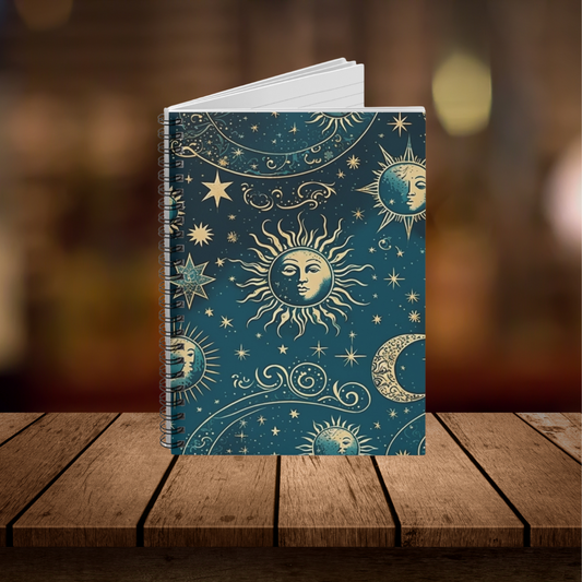 Celestial Sun Green Spiral Notebook - Ruled Line