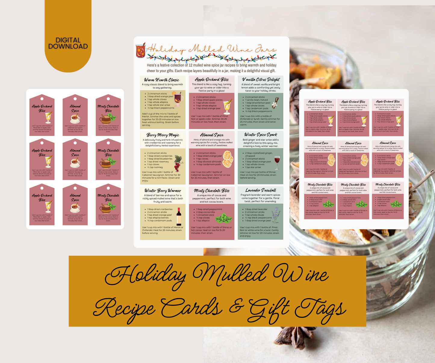 Mulled Wine Recipes, DIY Mulled Wine Mixes, Wine Mulling Printables  Digital Download